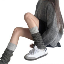 (Gris) Gu??tres en maille c?tel??e ?? blocs de couleur pour femmes et filles, chaussettes longues, leggings, style gothique streetwear, blanc laiteux