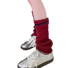 (Rouge) Gu??tres c?tel??es Harajuku pour femmes, ??l??gantes, ?? revers ray??, chaussettes mi-mollet ??vas??es et souples, couleur caf??