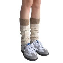 (Beige) Gu??tres en maille c?tel??e ?? blocs de couleur pour femmes et filles, chaussettes longues, leggings, style gothique streetwear, blanc laiteux