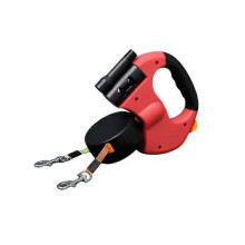 (Rouge) Laisse double r??tractable lumineuse pour deux chiens, sangle pivotante anti-n?uds ?? 360??