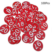 (Rouge) ??tiquettes num??rot??es en plastique de 1 ?? 100 pour porte-cl??s, 100 ??tiquettes color??es grav??es