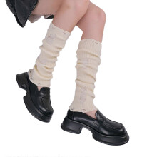 (Blanc laiteux) Gu??tres unies pour femmes, style japonais Harajuku, maille c?tel??e, effet d??chir??, chaussettes hautes, rose rouge.