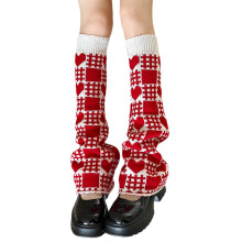 (Rouge) Gu??tres longues ??vas??es esth??tiques pour femmes et adolescentes, motif carr??s et c?urs tendance, chaussettes tricot??es jaunes