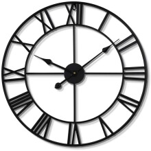 Large Vintage Style Round Metal Wall Clock Silent Non Ticking Battery Operated Black Roman Numerals Clocks for Living Room Bedroom Kitchen D