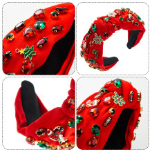 Christmas Headband for Women, Rhinestone Crystal Embellished Knotted Headband, Christmas Hair Accessories Holiday Outfits Festive Party Gift