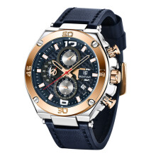 Men's Waterproof Quartz Chronograph Watch with Leather Strap Black Watch for Business & Casual Wear