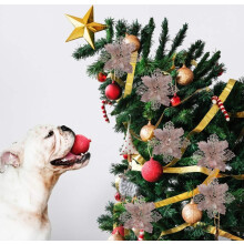 Christmas Tree Decorations, 12Pcs Christmas Tree Ornament Lot Deco Christmas Glitter Artificial Christmas Flowers for Wedding Party Christma