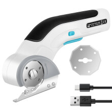 Cordless Electric Scissors: 3.6V Rechargeable Rotary Cardboard Cutter, 2000mAh Battery, with Safety Lock, 2 Blades for Fabric Carpet Carton Cloth