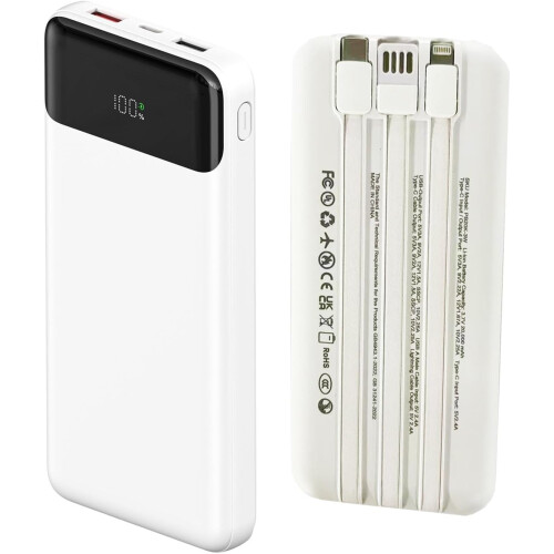 10000mAh LCD Power Bank Built-in 3 Cables White uk