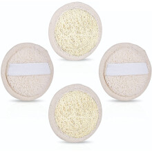 4 Pack Natural Loofah Sponge, Exfoliating Face and Body Scrubber Pads for Bath Shower Spa