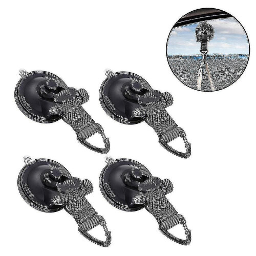 (Black) Heavy Duty Suction Cups 4 Pieces With Hooks Upgraded Car Camping