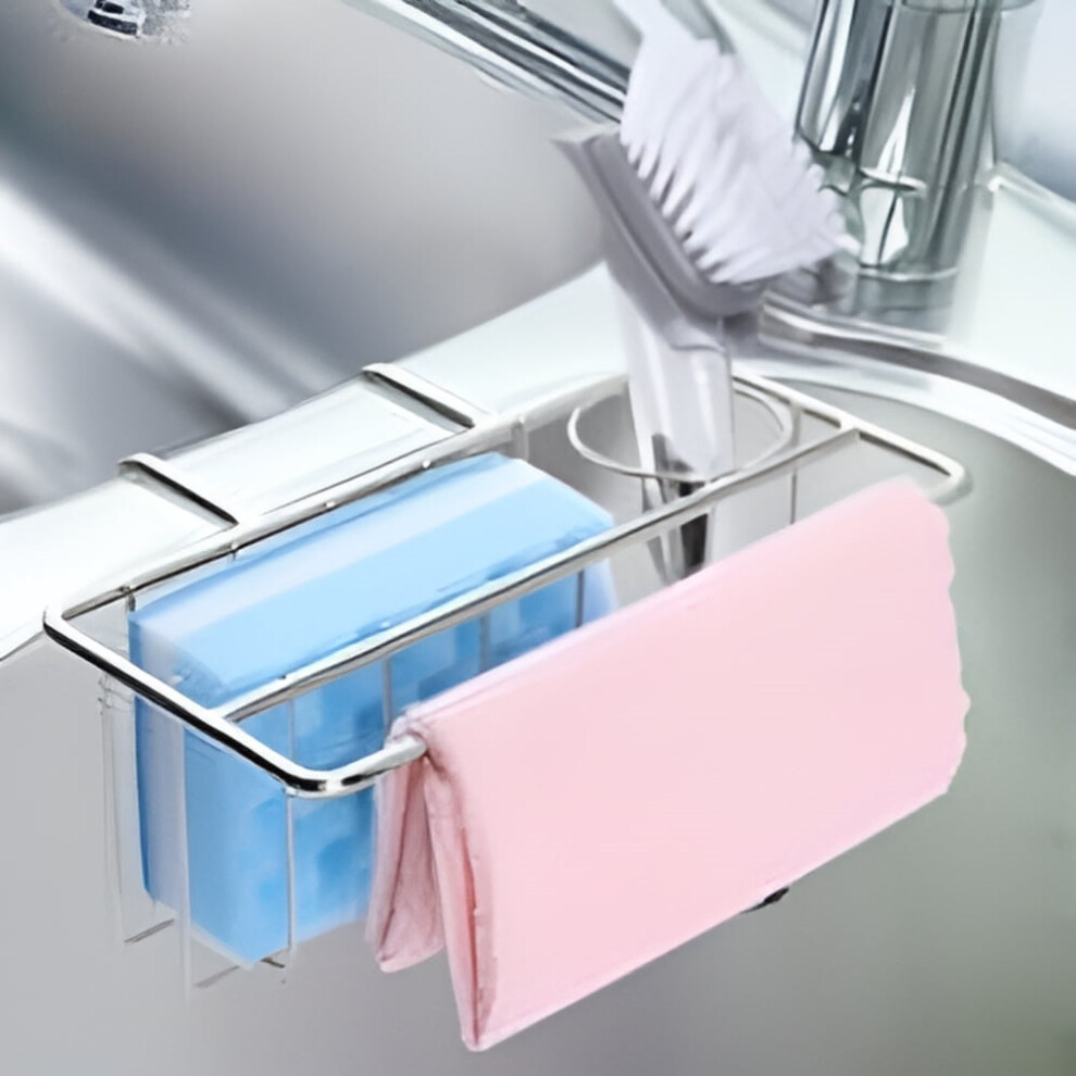Stainless Steel Sponge Holder For Sink, Kitchen Sink Caddy Organizer With Drainer Rack 6281968676542
