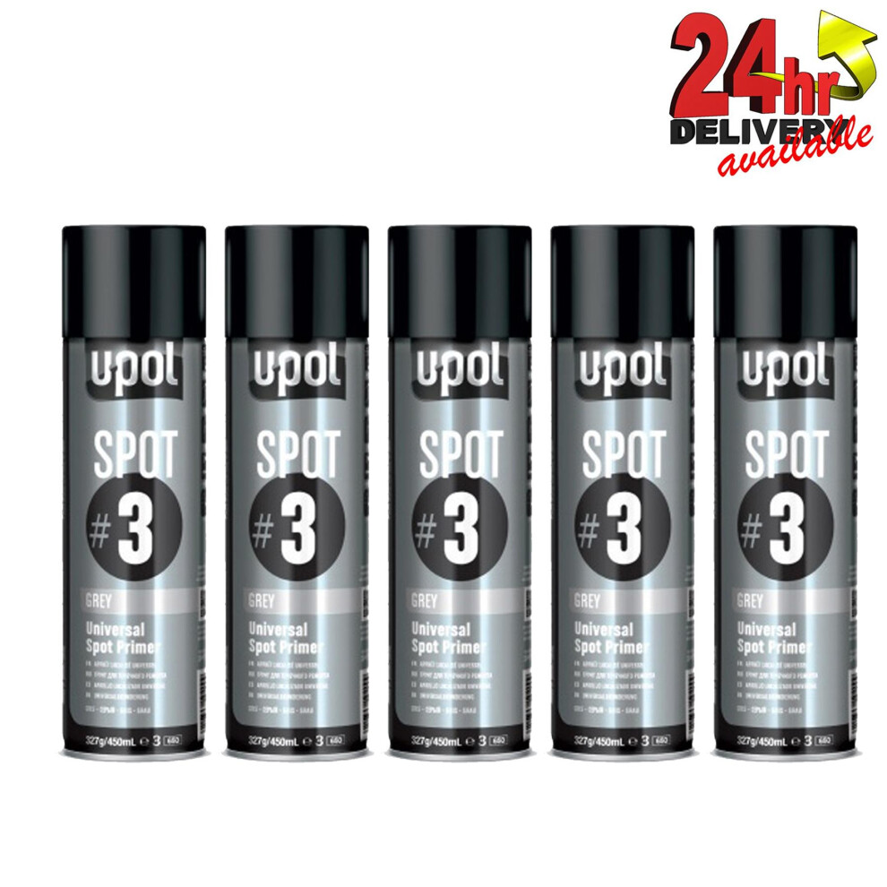 5 x U-Pol Spot #3 Fast Drying Universal Grey Primer Aerosol Easy To Sand UPol-image-OPC-PT7KWHT-NEW