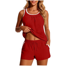 Women's Tankini Swimsuits Modest Two Piece with Sporty-Red S