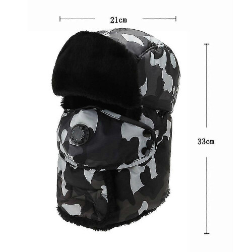 (Noir) Bonnet de ski d'hiver avec cache-oreilles et masque coupe-vent 2