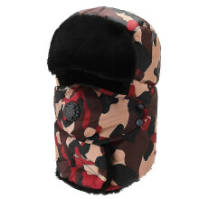 (Rouge) Bonnet de ski d'hiver avec cache-oreilles et masque coupe-vent