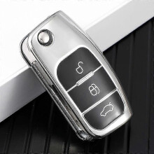 (Argent) ??tui de protection pliable en TPU pour cl??s de voiture Ford Focus 2 MK2, Fiesta, Mondeo, Galaxy, Falcon Territory et EcoSport.