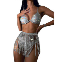 (L) Ensemble bikini rave, maillot de bain m??tallis??, haut bandeau holographique