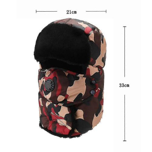 (Rouge) Bonnet de ski d'hiver avec cache-oreilles et masque coupe-vent 2