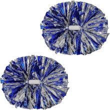 (Blue and silver) 2pack Pom Poms Cheerleading13inch Cheerleading Pom Poms With Foil Cheer Pom Poms With Bat