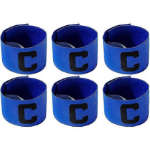 (Bleu) Lot de 6 brassards ??lastiques ajustables pour capitaine de football/basketball, pour adultes et jeunes.