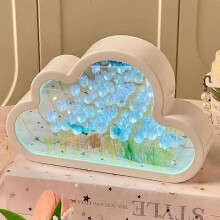 (Blue, Blue) DIY Handmade Cloud Tulip Night Light Mirror Atmosphere Light Desktop Ornament, Battery Operated