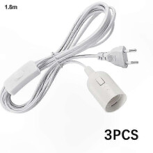 (Lot de 3 blancs, blanc) Lot de 3 douilles E27 avec interrupteur et cables d'alimentation de 1,8 m avec prise europ??enne pour suspensions LED.