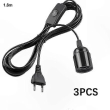 (Lot de 3 noirs, noir) Lot de 3 douilles E27 avec interrupteur et cables d'alimentation de 1,8 m avec prise europ??enne pour suspensions LED.