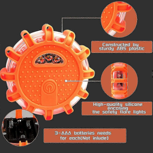 (3Pcs) 4-Pack Roadside Emergency LED Flashing Warning Flare Light Kit with Beacon Discs 1