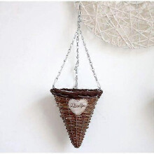Rattan Hanging Basket Wicker Plant Pot with Natural Metal Chain (23cm)