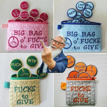 (Red, 6.5x4.5cm) FUCKS TO GIVE 3D Embroidered Patch Zipper Pouch Creative Funny Gift Novelty Storage Bag Unisex Accessory