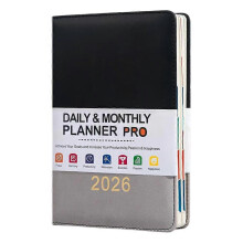 (Black and Grey) 2026 English Schedule, Bound A5 Planner For Office Home School Supplies