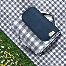 SAMSIER Outdoor Picnic Blankets Waterproof Foldable Sandproof, Large Gingham Cute Picnic Mat Washable Portable (Navy Blue, 60"×80")