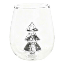 (Silvery 350ml) Creative Festival Tree Glass Water Cup 3D Festival Colored Glitter Cup
