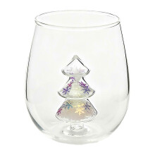 (Pearl Luster 350ml) Creative Festival Tree Glass Water Cup 3D Festival Colored Glitter Cup