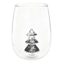 (Silvery 500ml) Creative Festival Tree Glass Water Cup 3D Festival Colored Glitter Cup