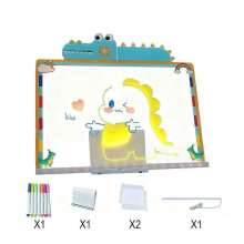 (Dinosaur) Cartoon Glow Drawing Board LED Light Up Writing Tablet Kids Gift Set