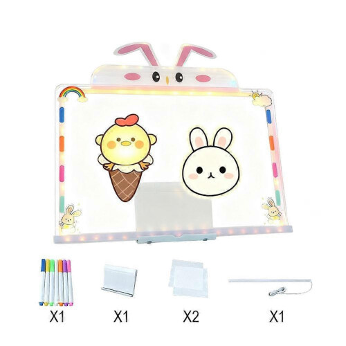 (Rabbit) Cartoon Glow Drawing Board LED Light Up Writing Tablet Kids Gift Set