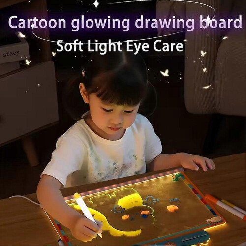 (Rabbit) Cartoon Glow Drawing Board LED Light Up Writing Tablet Kids Gift Set 2