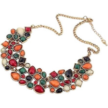 Colorful Necklace Choker Bib Statement Crystal Pendant Collar Chunk Women Gold Plated Chain