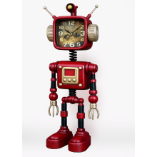 Vintage Industrial Metal Red Robot Clock | Retro Steampunk Style 36cm