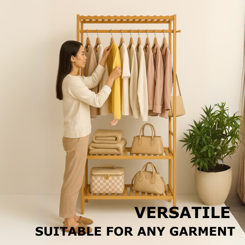 Bamboo Clothes Rail with 2 Shelves 2