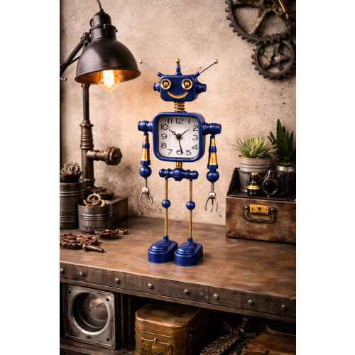 Steampunk Metal Robot Clock Vintage Industrial Desk Table Clock Decor 1