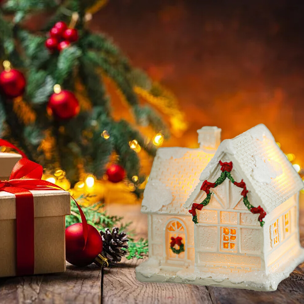 Christmas Village House Decoration, Up Resin Christmas House,Resin Christmas Scene Village Houses Town With Warm Led Batter Light/White 3545974768985