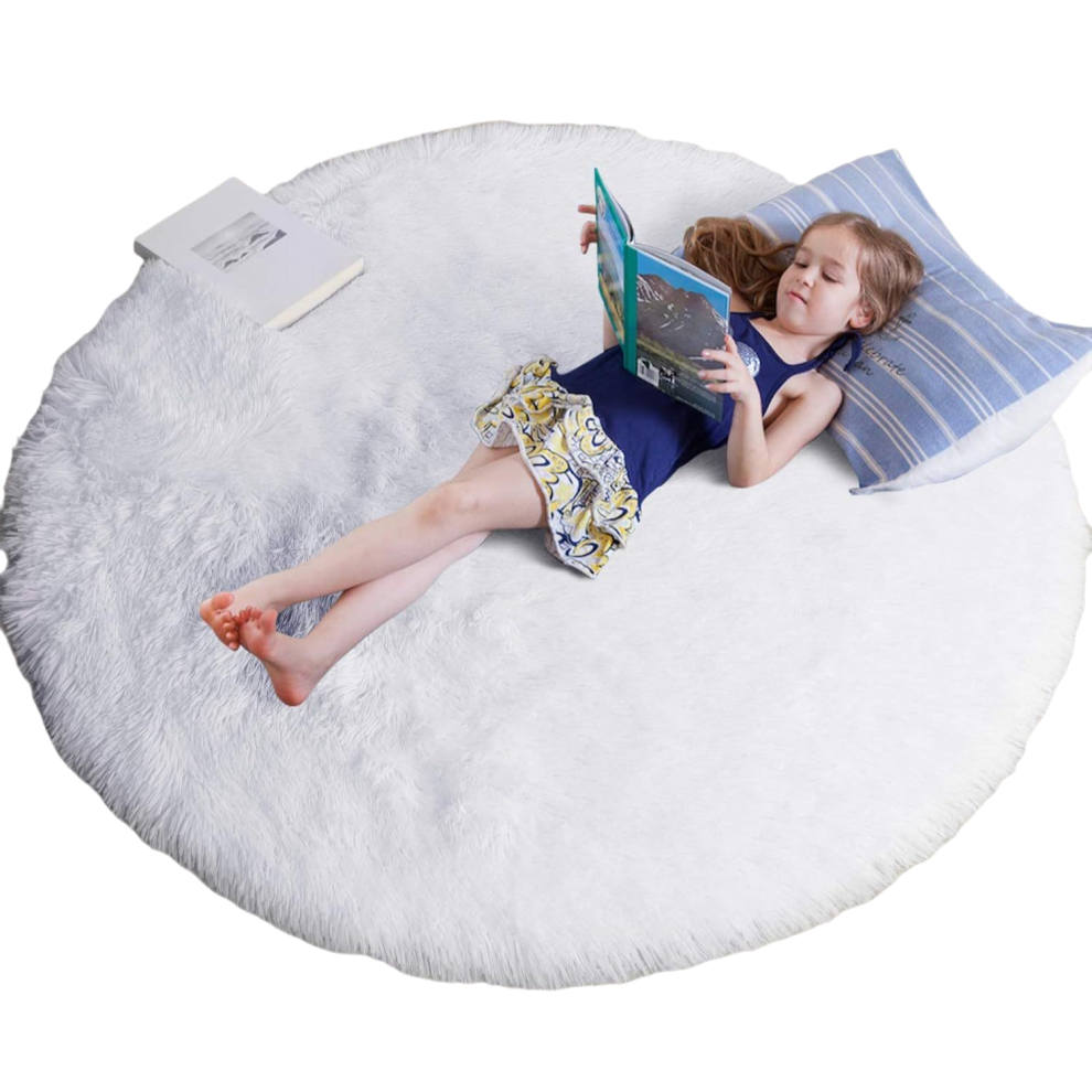 Blush Round Rug For Bedroom,Fluffy Circle Rug 4'X4' For Kids Room,Furry Carpet For Teen Girls Room,Shaggy Circular Rug For Nursery Room,Fuzz 3545974771534