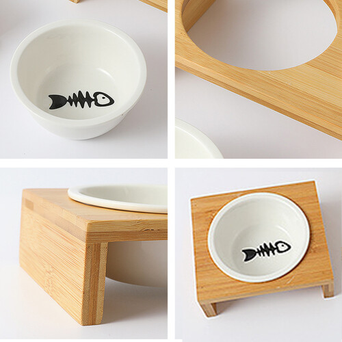 Pet Dining Table with Removable Ceramic Bowls, Tilted Orthopedic Feeding Dishes for Comfortable Feeding 2
