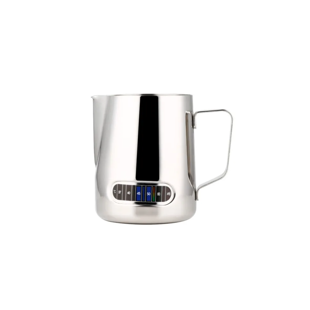 Milk Frothing Pitchers With Integrated Thermometer,Latte Art Jug Stainless Steel Creamer Temperature Espresso Steaming Pitchers 20 Oz (600 M Silver 3545974778076