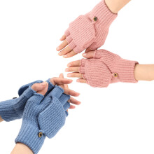 Womens Winter Gloves, 2 Pack Warm Knitted Convertible Fingerless Gloves for Women Gifts with Mittens Cover Cap
