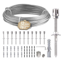 Climbing Plant Support, 12m Stainless Steel Suspension Rope Kit with 3mm Stainless Steel Cable and 8 Tensioners for Garden/Concrete Wall/Fen
