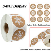 500 Pieces Kraft Snowflake Stickers Christmas Self Adhesive Labels Stickers Winter Favor Seals